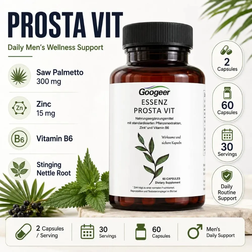 Googeer Prostate Support Capsules Saw Palmetto Extract Stinging Nettle Zinc Vitamin B6 60 Capsules Men's Daily Support — image 1