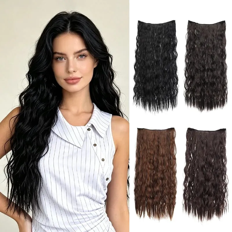 Synthetic Wig Extensions Long Curly Corn Perm One Piece Clip In Hairpiece for Women Instant Length — image 2