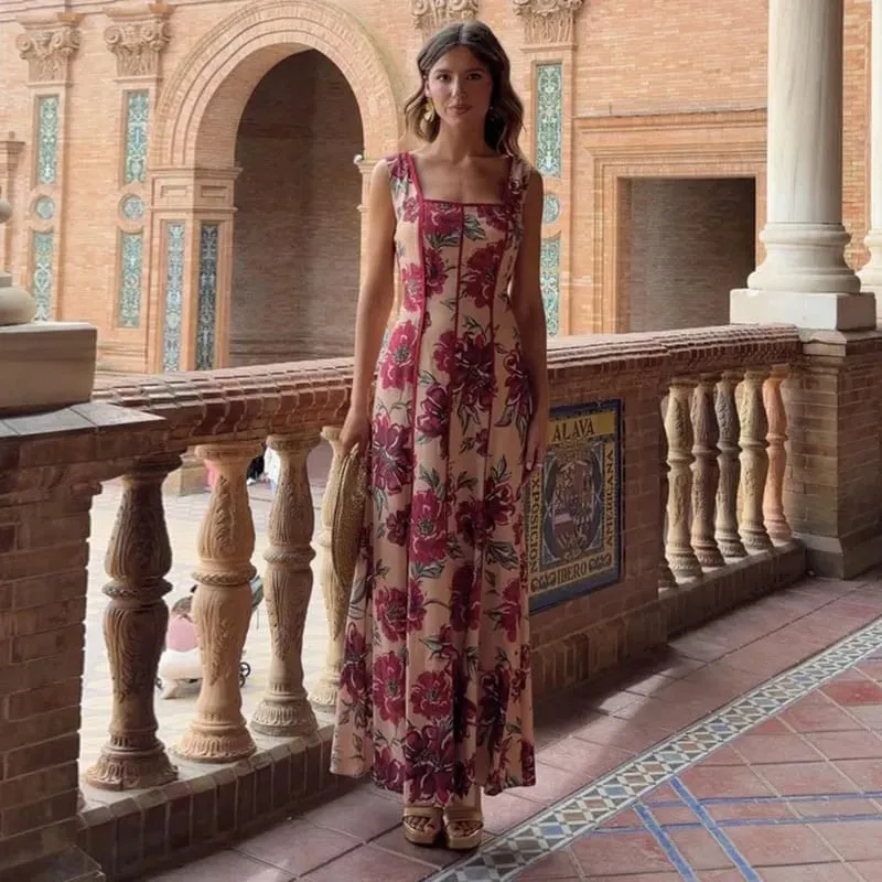 Elegant Women's Floral Print Dresses Single Breasted Slit Maxi Dresses Bodycon Party Evening Formal Gown 2026 New Outfit