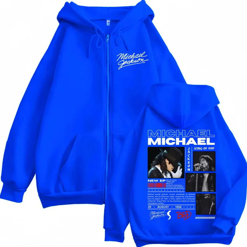 Cantor michael jackson clássico zíper hoodies rock moda vintage zip up pullovers masculino feminino casual manga comprida camisolas — image 5