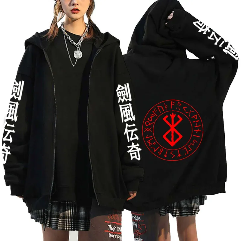 Berserk Zipper Hoodies Lalaki Babae Long Sleeve Sweatshirt Fleece Oversized Jackets Coats Nakakatuwang Berserk Japanese Anime Streetwear — image 10