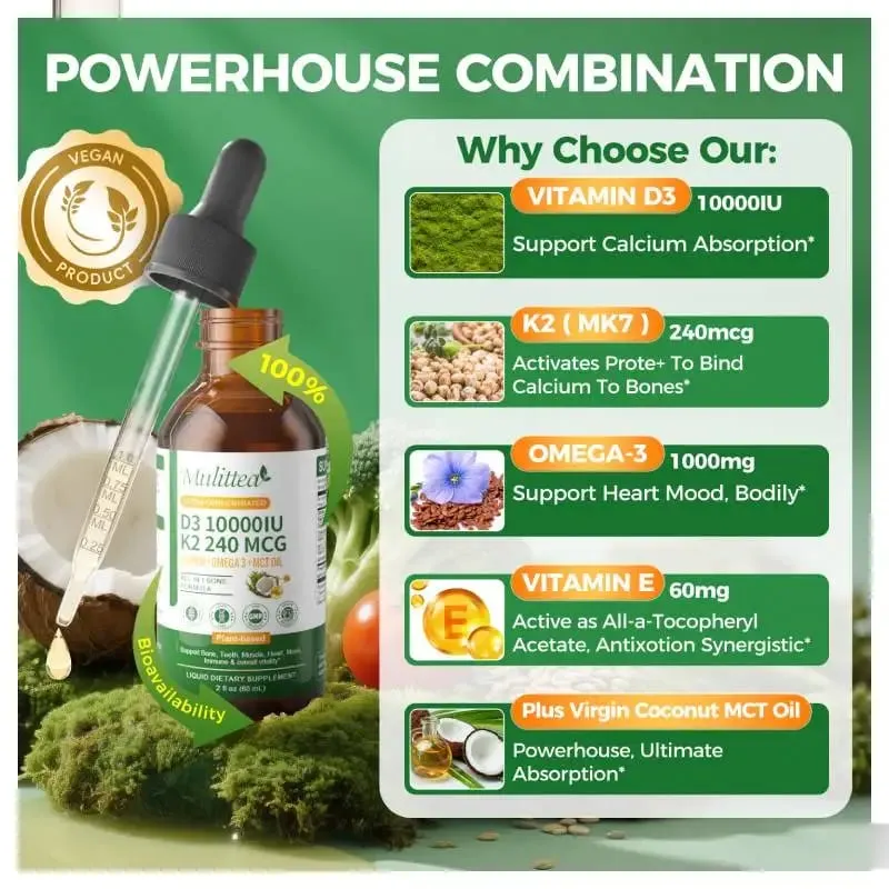 Mulittea Vitamin K2+D3 60ml Drops with Vitamin E & Omega 3 Dietary Supplements Muscle Recovery & Nutrient Absorption — image 3