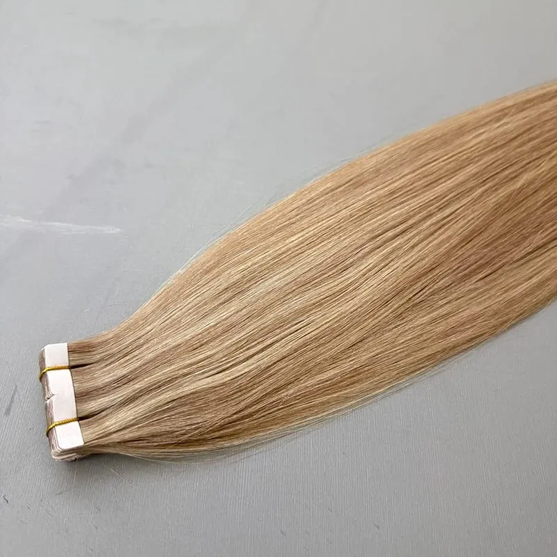 Remy Virgin Hair Tape in Extensions #P18/613 Blonde Straight Adhesive PU Skin Weft 14-22 Inch Human Hair Extensions for Women — image 3