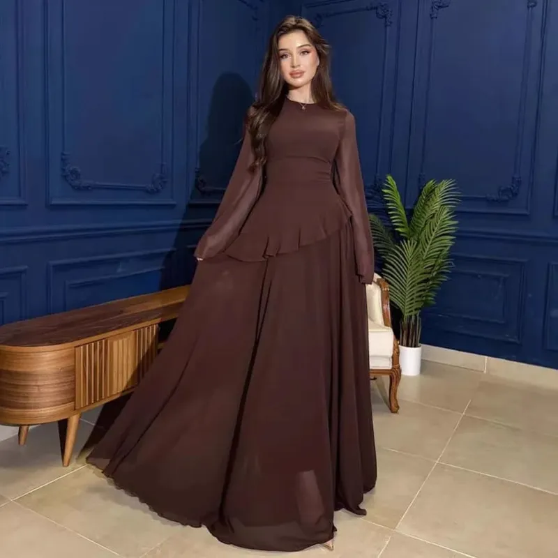 Mulheres chiffon sólido babados vestido alargamento manga em torno do pescoço 2025 novo elegante maxi vestido de festa à noite moda férias senhora — image 12