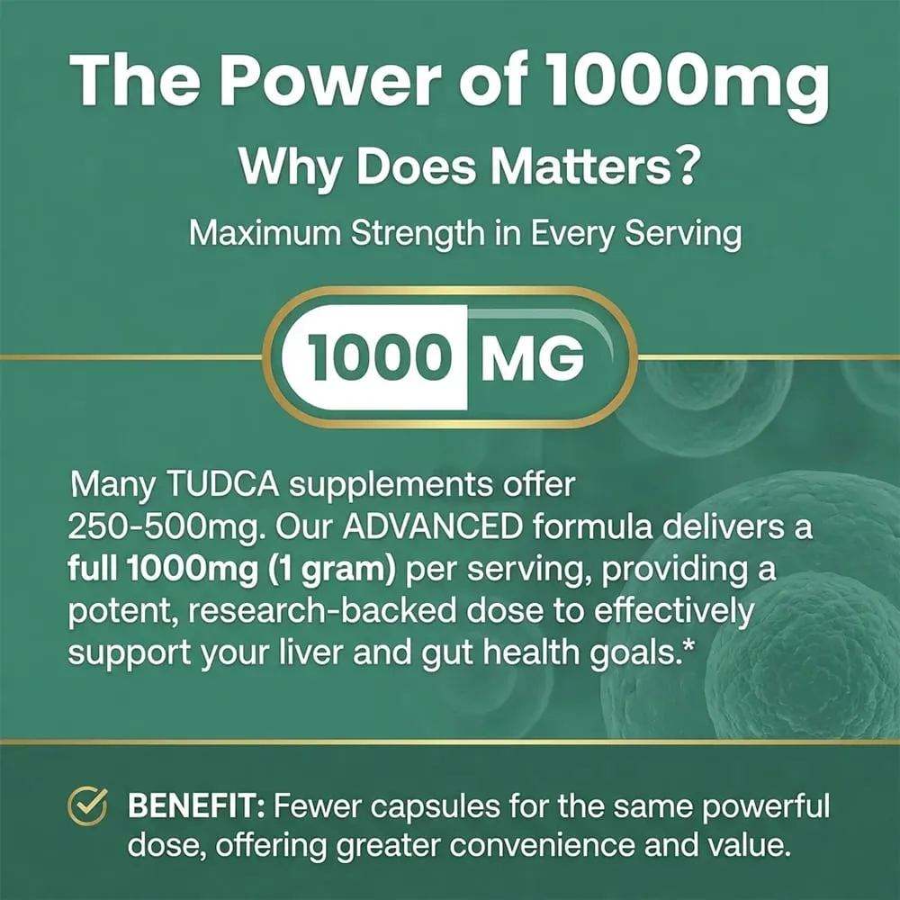 Premium TUDCA Liver Capsules 1000mg Liver Detox Cleansing & Repair Gallbladder & Kidney Support Non‑GMO Vegetarian