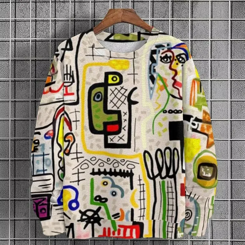 Mga Graphic na Sweatshirt ng Kalalakihan Para sa Mga Lalaki Graffiti Pullover Long Sleeve Sweatshirt Crew Neck Fashion Pang-araw-araw na Kaswal na Bakasyon sa Bakasyon Bago — image 18