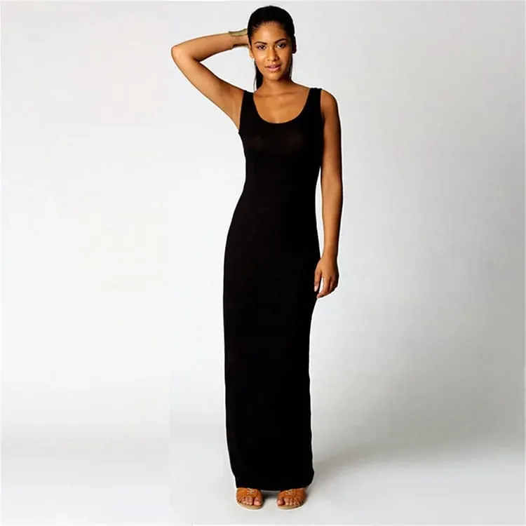 Women‘s Maxi Dress Sleeveless Bodycon Long Dress Elegant Casual Homewear Spring Summer Cool Solid-Color Dress