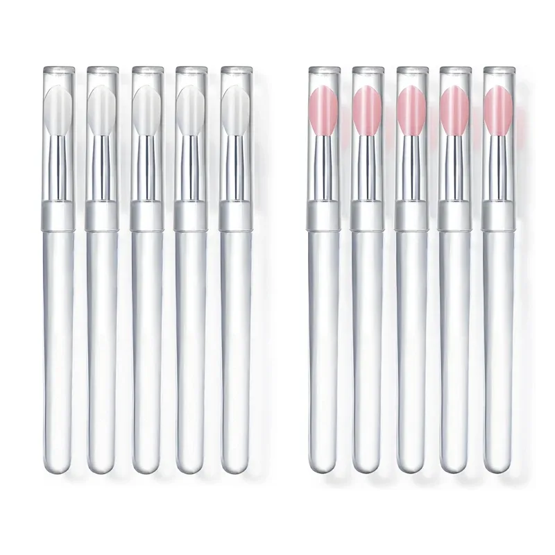 4/10 Pcs Reusable Silicone Lip Brush with Cap Portable Lip Gloss & Lip Mask Applicator Dual-Ended Makeup Brush for Lips and Ey