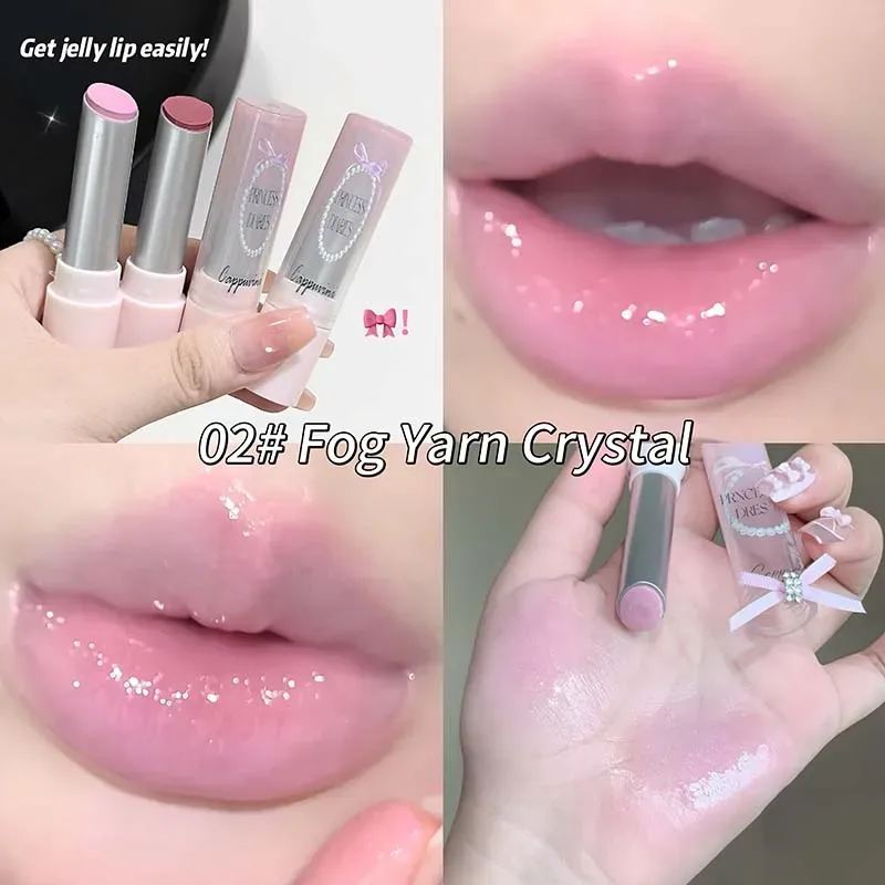 Kaca Cermin Kristal Merah Jambu Pepejal Lip Gloss Tiub Bulat Gincu Air Ringan Jeli Jelas Sapuan Bibir Coklat Bogel Pelembap Bibir — image 9