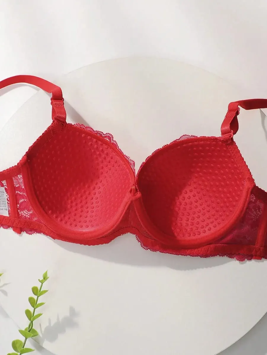 Conjunto de lingerie sexy de renda vermelha para reunião feminina push up roupa interior para mulher conjunto de roupa interior flor a2155 — image 6