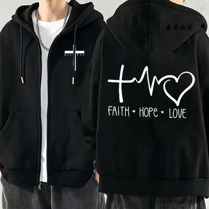 New Fashion Zipper Hoodies Christ Jesus Cross Print Men Hoodies Sweatshirts Fleece Hip Hop Street Hoodie Zip Up Sweatshirts Top
