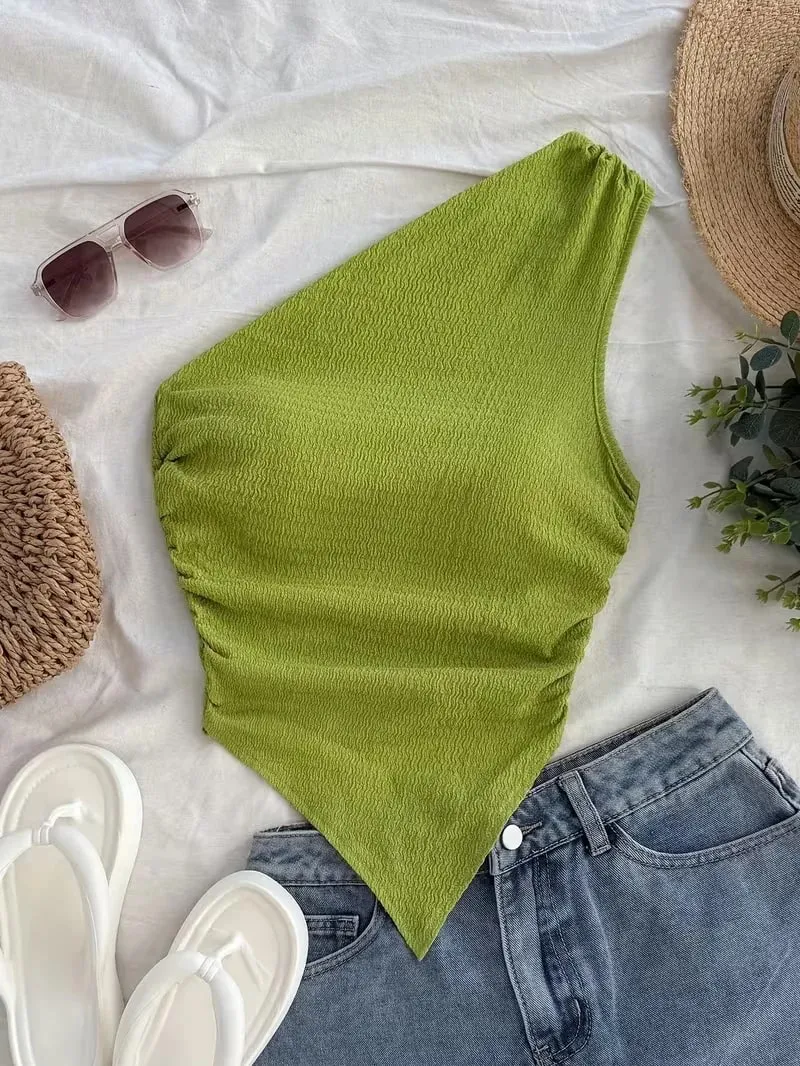 Women's Summer Holiday Asymmetrical Neckline Tank Top Cropped Top — image 7