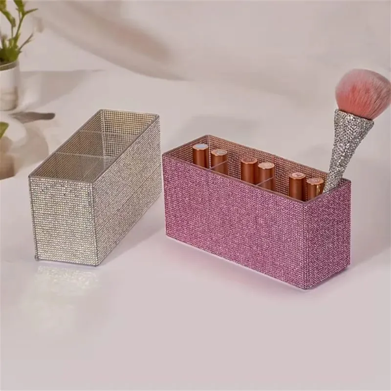 Sparkling Rhinestone Makeup Brush Organizer with 3 Compartment Large Capacity Makeup Brushes Lipstick Comestic Tools Storage Box — image 5