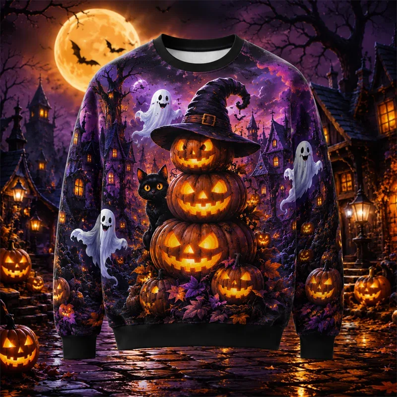 2026 nya pumpatryck halloween sweatshirts Mode trendiga långärmade semesterkläder tröja lösa Streetwear Hip Hop tröjor — image 5