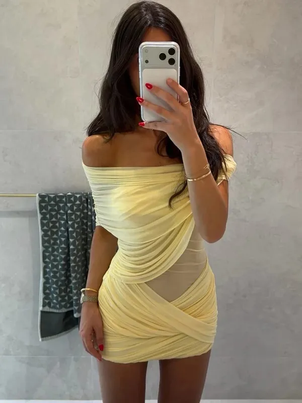Nibber vestido de festa de baile feminino sexy retalhos sexy multi-camada malha cruz pêssego hip chique clubwear aniversário férias mini bodycon