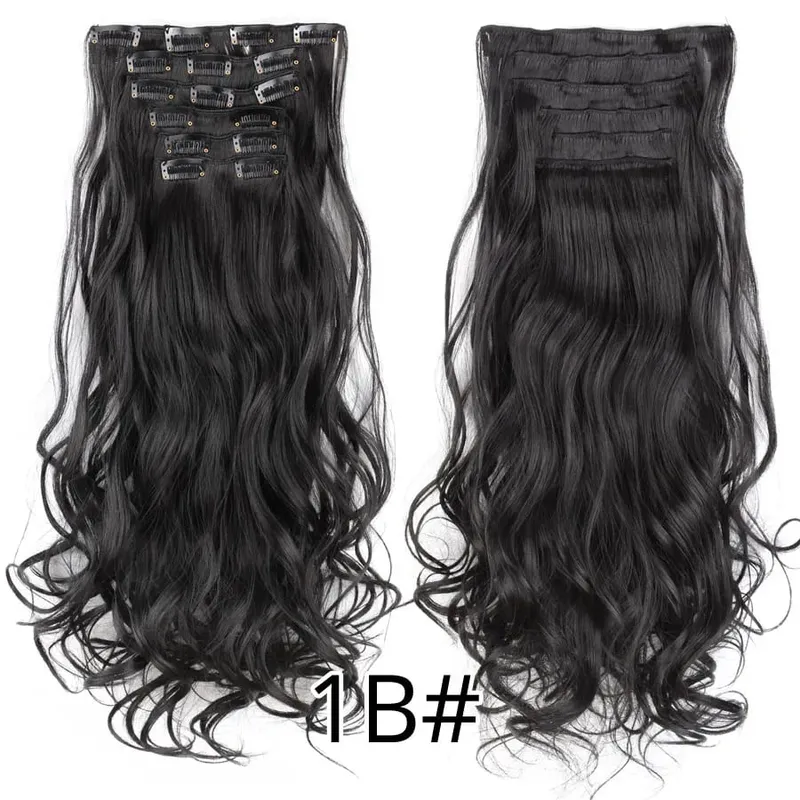 Black Clip In Extensions Straight 22" Long Synthetic Thick Clips On Hair Piece For Women 6Pcs/Set Curly Full Head Weddings Daily — image 33