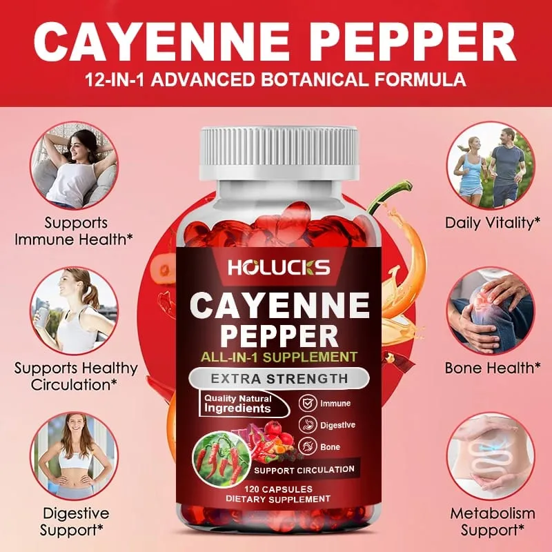 Cápsulas de pimenta caiena apoiam o metabolismo e a digestão Suplemento dietético vegano não transgênico — image 2