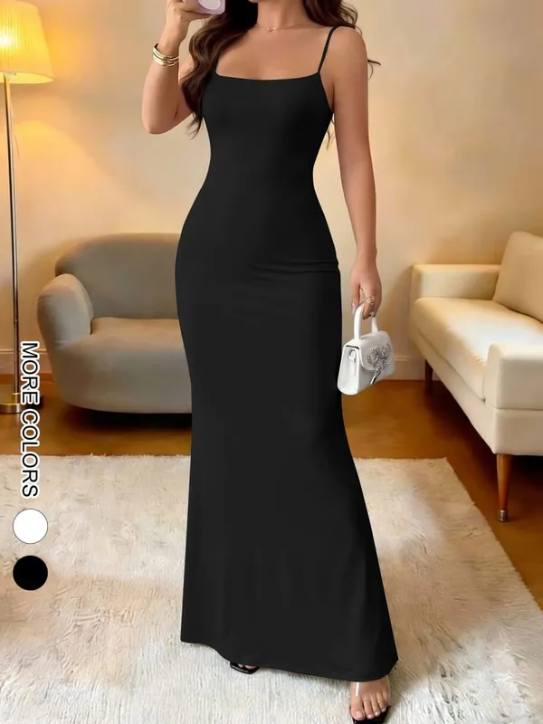Summer New Strap Dresses Solid Sexy Women Streetwear Sheath Sleeveless Bodycon Dress Casual Elegant Party Ankle-Length Dresses