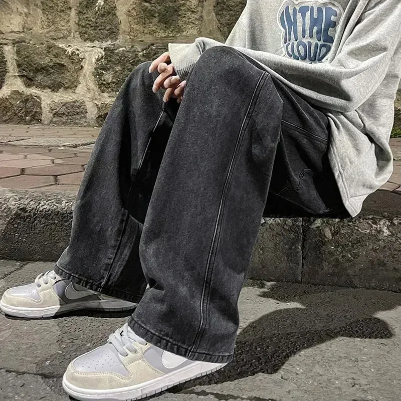 2025 Streetwear Loose Jeans Men Korean Style Fashion Loose Straight Wide Leg Pants Men's New Brand Clothing Black Light Blue — image 5