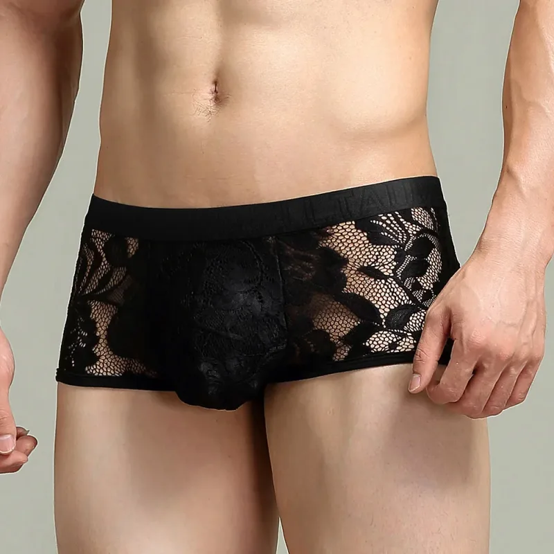 Tawell Boxers för män Fashionabla sexiga spetsbyxor U Convex Pocket Flats Underkläder — image 4