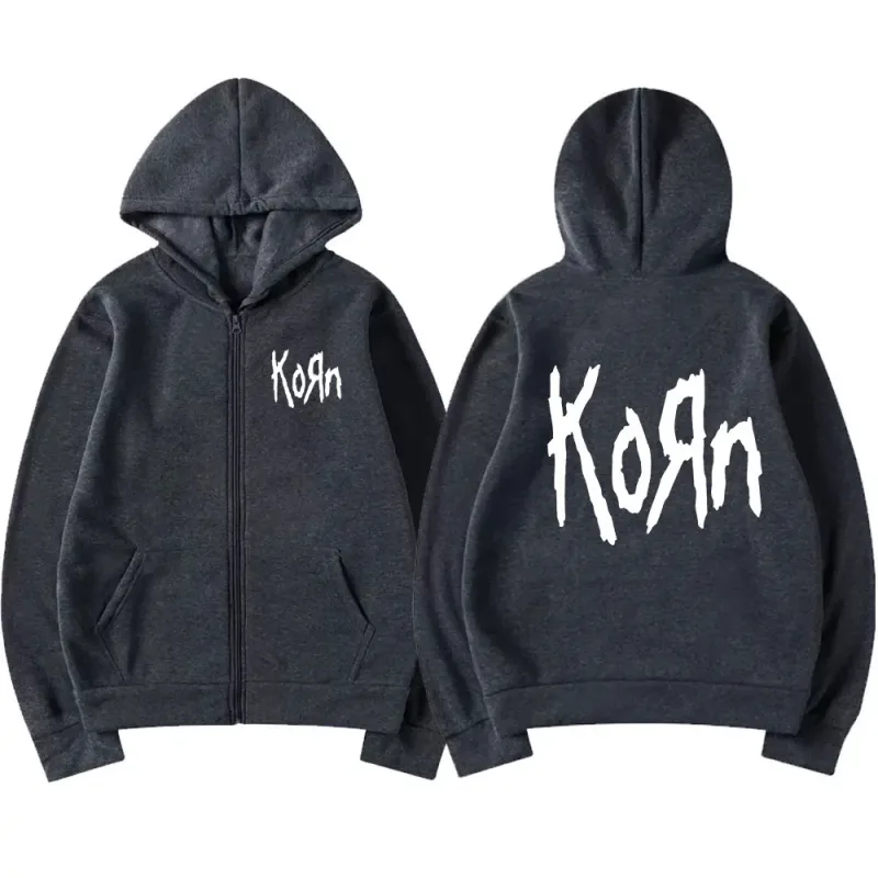 Korn Rock Band Letter Logo Zipper Hoodie Men's Metal Gothic Vintage Oversized Zip Up Hoodies Streetwear Punk Sweatshirts Jackets — image 6