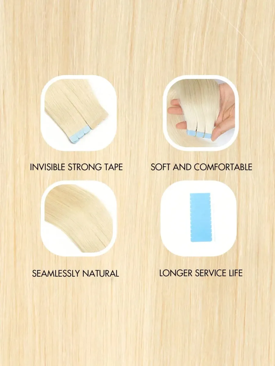 Mini Tape In Hair Extensions 12-20 Inches 10pcs/20pcs Invisible Human Hair Natural Tape In Hair Extention 60 Platinum Blonde — image 5