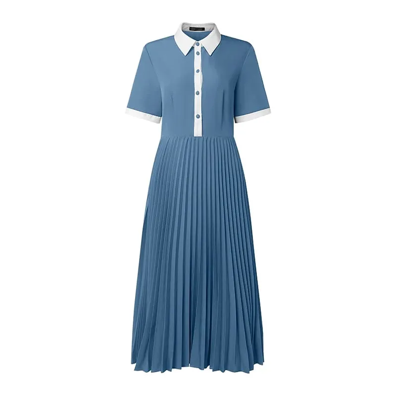 Professional OL Dress ZANZEA Women Summer Sundress Stylish Lapel Neck Short Sleeve Pleated Sundress Elegant A Line Work Dresses — image 8
