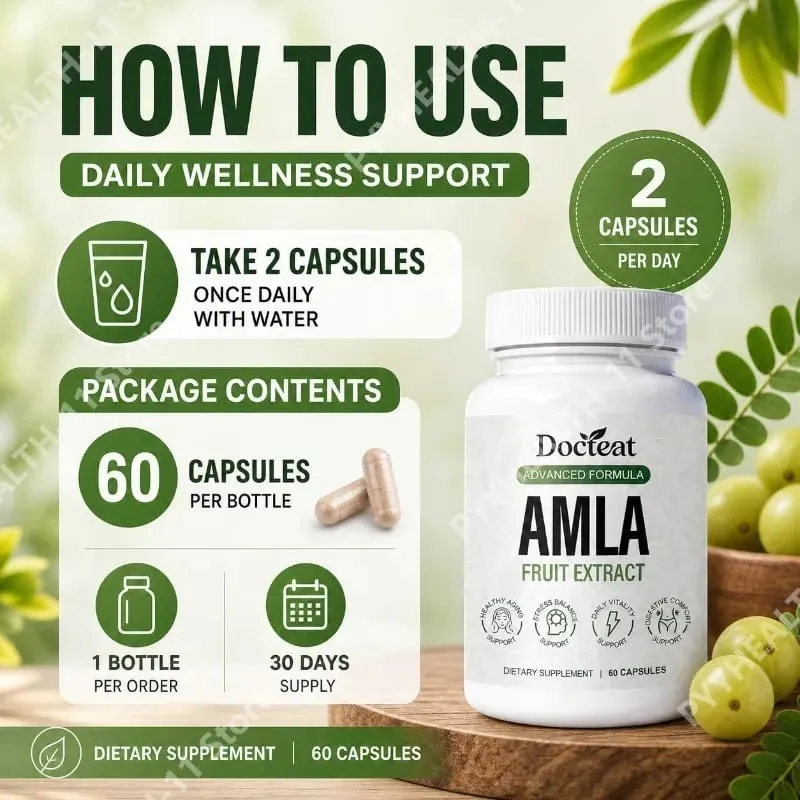 Docteat Amla fruktextraktkapslar för immunstöd och hudhälsa med vitamin C Vitamin B3 CoQ10 och PQQ 60 kapslar — image 6