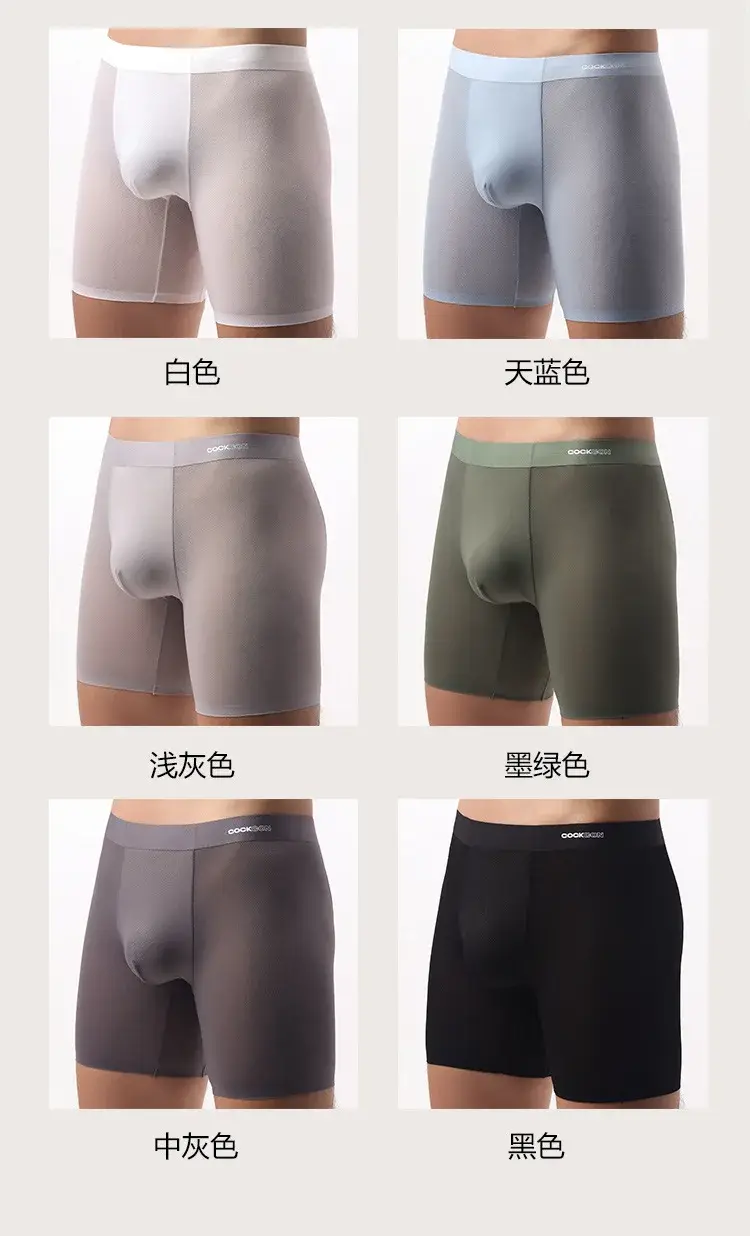 Ice Silk Långa boxershorts Herr Ultratunna Sportunderkläder som andas Sexiga genomskinliga trosor Man Snabbtorkande U Pouch kalsonger — image 5