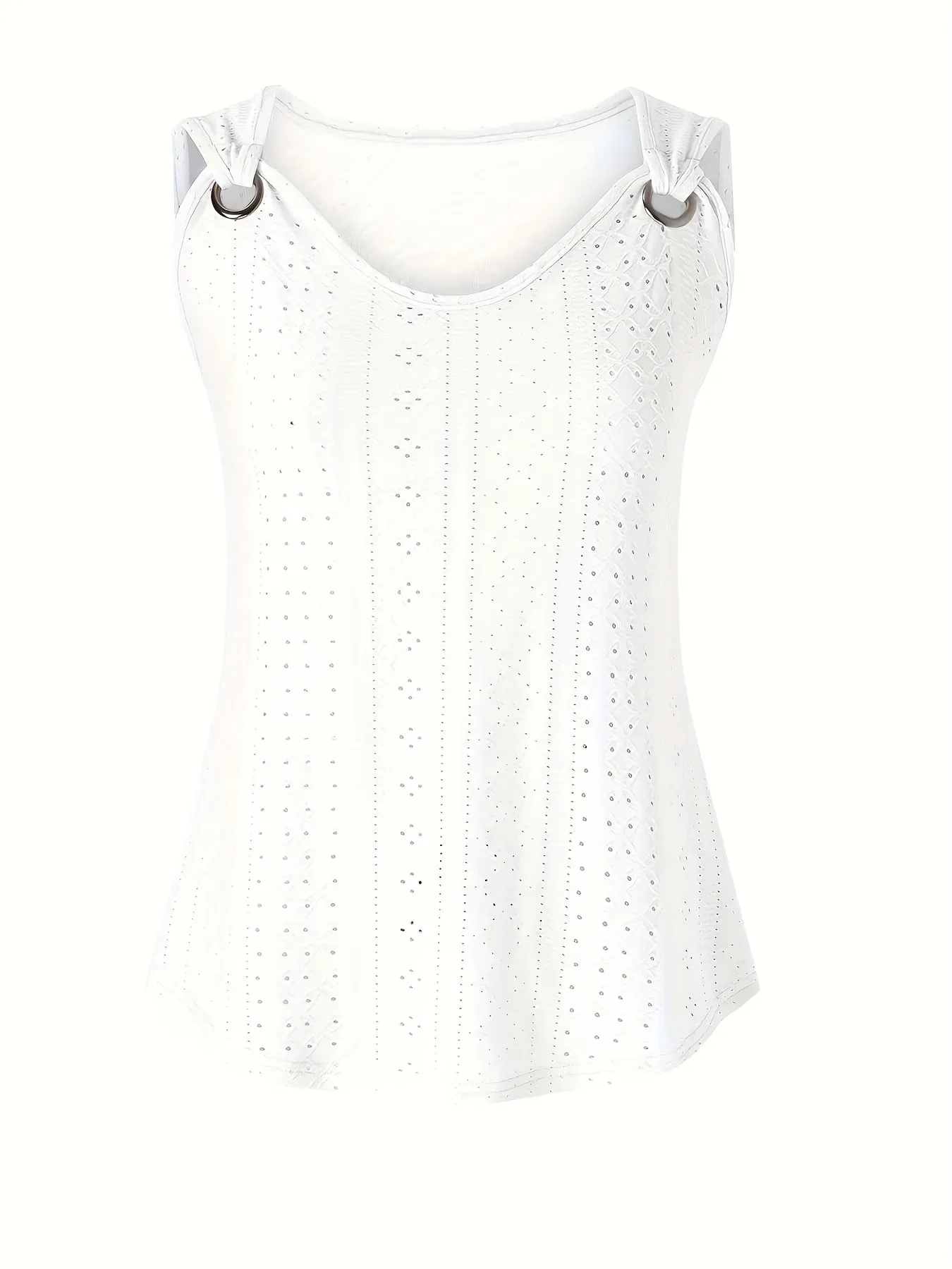 Women's Eyelet Embroidery Tank Top Symmetrical Straps with Buckle V Neck Casual Sleeveless Cami Tops