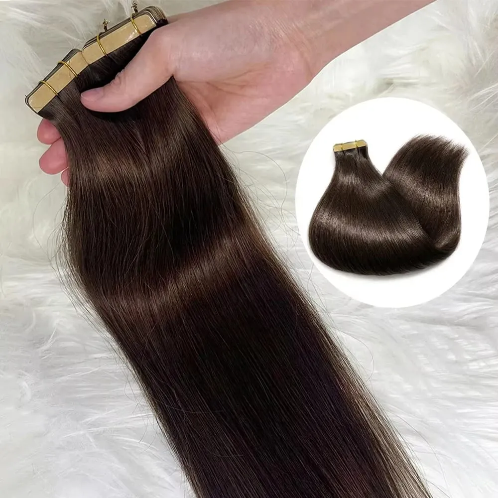 16A Tape In Human Hair Extension Straight Brown 4A# Seamless Invisible Skin Adhesive Colored Raw Virgin Tape In Hair Extensions 84 Pcs-200g 16 18 20 22 Inch — image 9