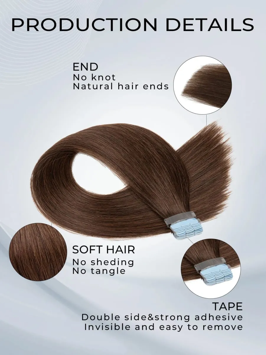 Mini Tape In Hair Extensions 12-20 Inches 10pcs/20pcs Invisible Human Hair Natural Tape In Hair Extention 04 Dark Brown — image 3