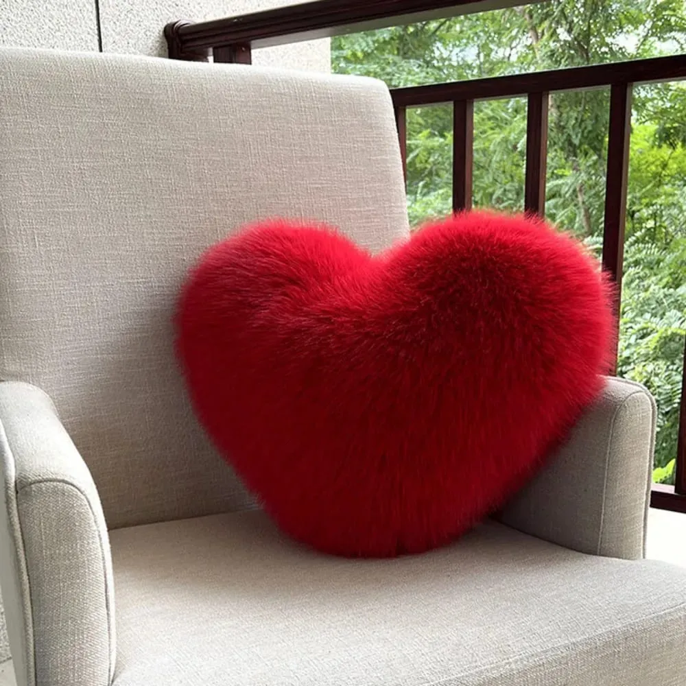 New Fur Heart Pillow Pink Color Love Heart Shaped Soft Pillow PP Cotton Fluffy Stuffed Pillow for Birthday — image 10