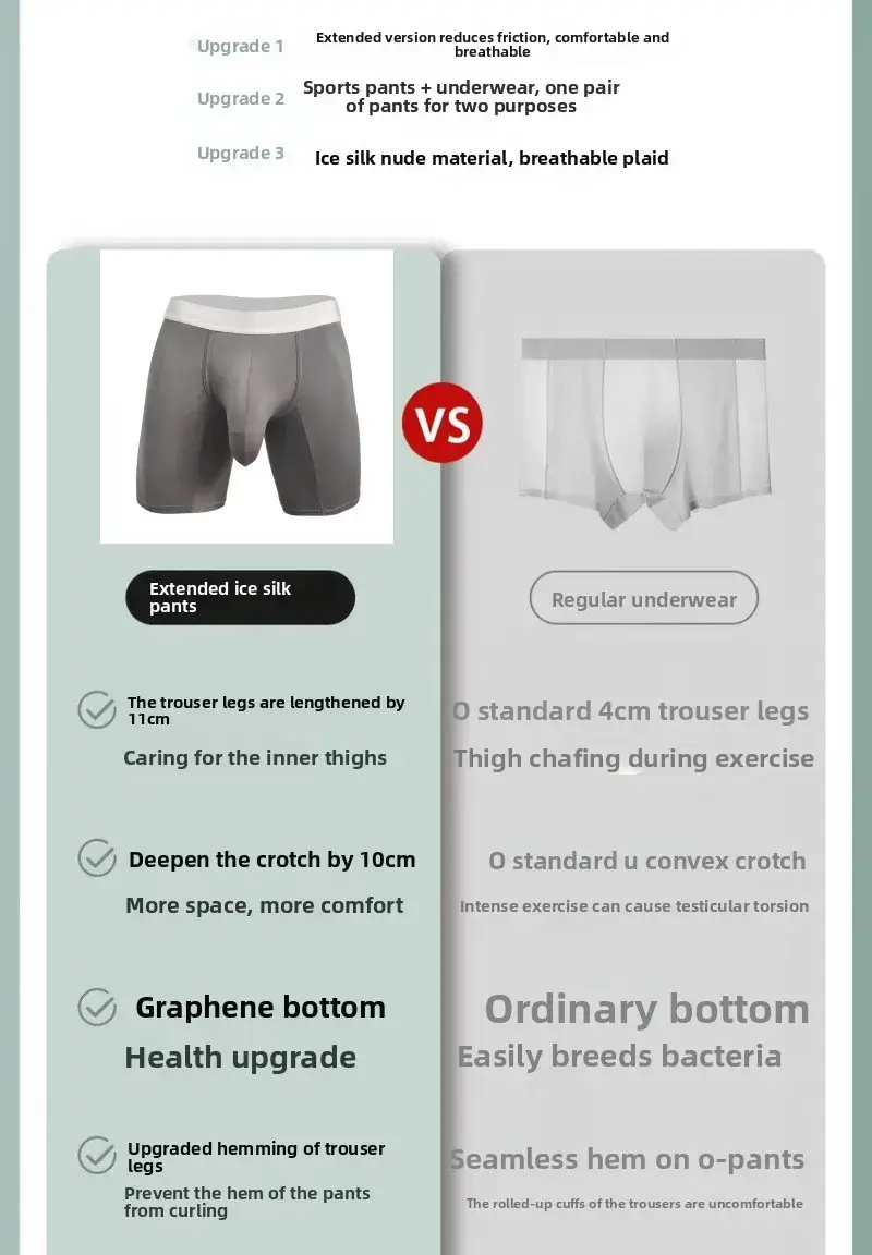 Mens Cool Ice Silk Boxer Briefs Extra Deep Pouch Breathable Long Running Sport Gym Underwear Anti Chafe Free Soft Trunks — image 10