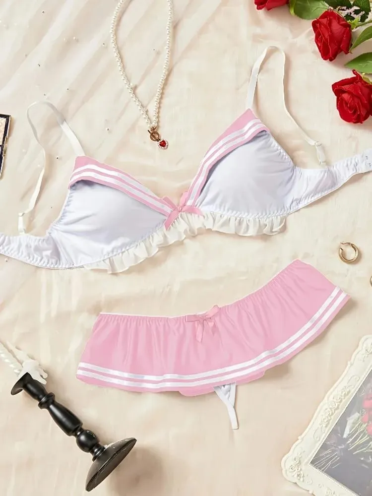 Naughty Sexy Sailor Lingerie Set Schoolgirl Cosplay Costume 3 Piece Bikini Outfit for Roleplay Halloween Bachelorette Party