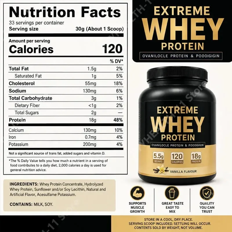 Vassleproteinpulver White Mass Gainer Muskeltillskott Muskeltillväxt Sport Hälsostöd för gym Vaniljsmak 1000g — image 3