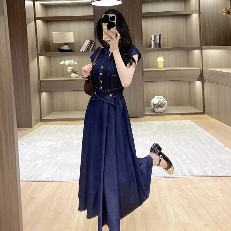 Sleeveless Denim Dress 2026 Summer Short Sleeve Women Dress Slim A-line Casual Commute Dresses — image 4