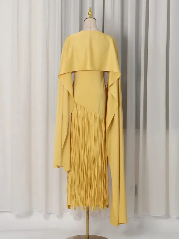 Solid Loose Spliced Tassel Chic Dresses for Women O Neck Sleeveless Luxury Elegant Dress Female Summer Fashion New — image 3