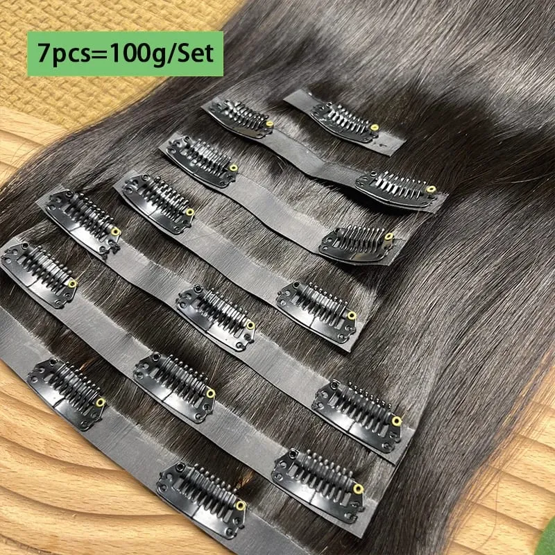 18A Seamless Straight Clip Ins Human Hair PU Invisible Clip In Hair Extensions 100% Raw Virgin Human Hair Double Weft 7Pcs/Set — image 2