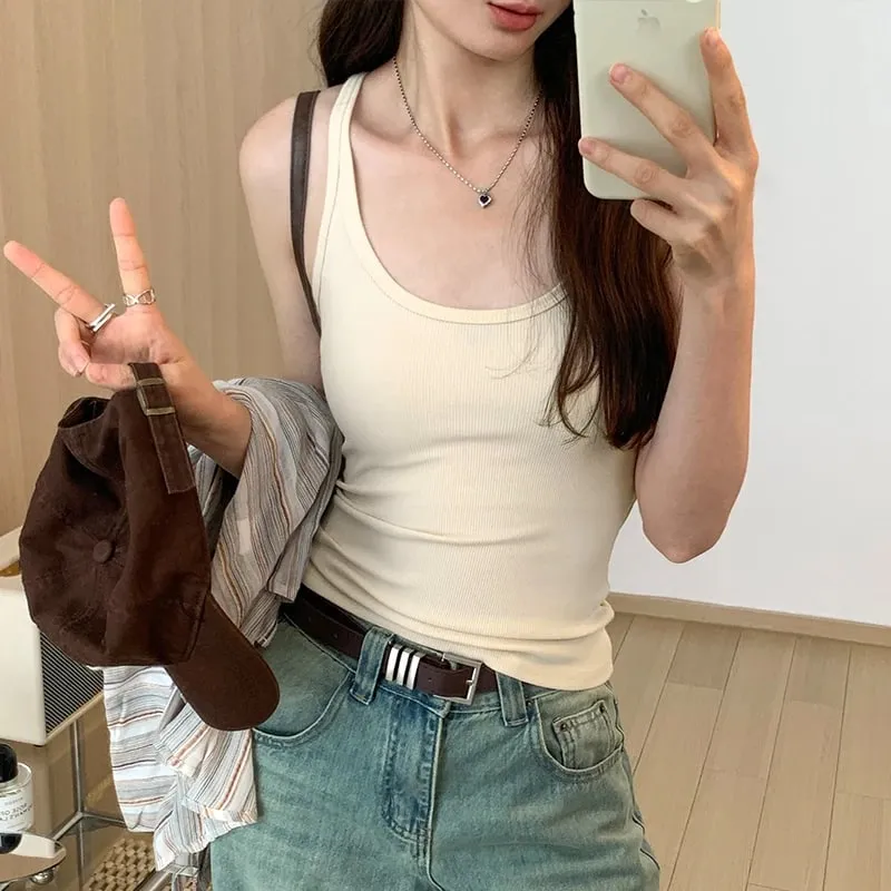 Zjaiss 2026 Summer Women Tank Top Slim Fit U-Neck Sleeveless Cami Top Trendy Solid Color Versatile Y2K Camisole for Outdoor Wear