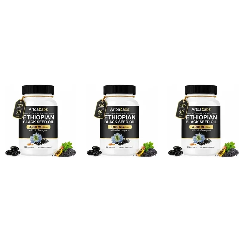 Óleo de semente preta etíope 3000 mg cápsulas moles com óleo de orégano apoiam a saúde imunológica, equilíbrio digestivo e vitalidade diária 120 contagens