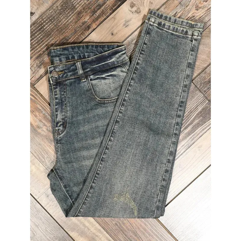 Classic minimalist retro blue jeans men's stretch slim fit 2025 autumn street fashion nostalgic small leg pants