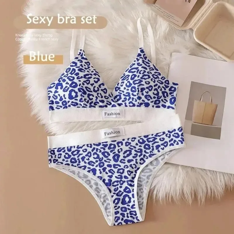 Women Seamless Bra Set Sexy Lingerie Low Waist Panties Leopard Bralette Set Vneck Sport Brassiere Female Cotton Underwear — image 8
