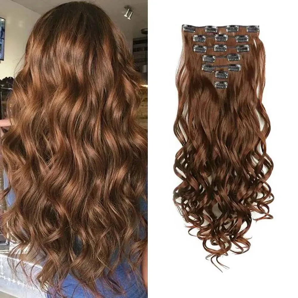 7pcs/set 22inch Elegant Wavy Clip-In Hair for Instant Volume & Everyday Glamour Suitable For All Women Synthetic Extension — image 10