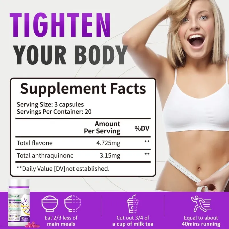 [60 Caps] Cassia Seed & Lotus viktminskningspiller - naturlig fettförbrännare för kvinnor | Kliniskt testad Formula Safe Slimming Aid