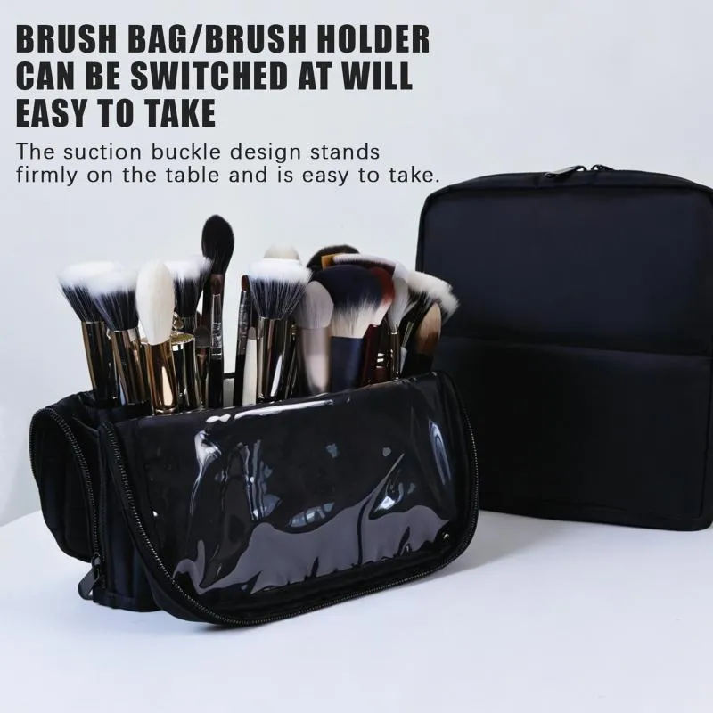 1Pcs Foldable Makeup Artist Storage Makeup Brushes Pouch Stand-up Makeup Brushes Storage Bag With Adjustable Dividers