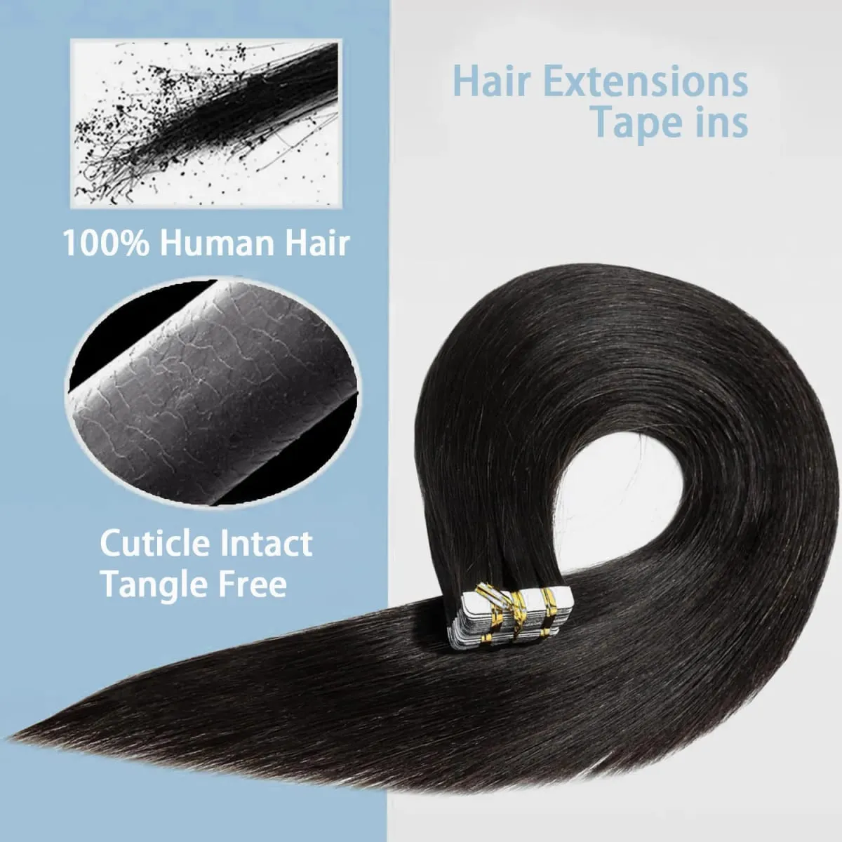 26 Inch Straight Tape In Hair Extensions Brazilian 100% Human Hair Natural Black Adhesive Invisible Glue Replaceable Seamless Tape Ins 20pcs/50g — image 4