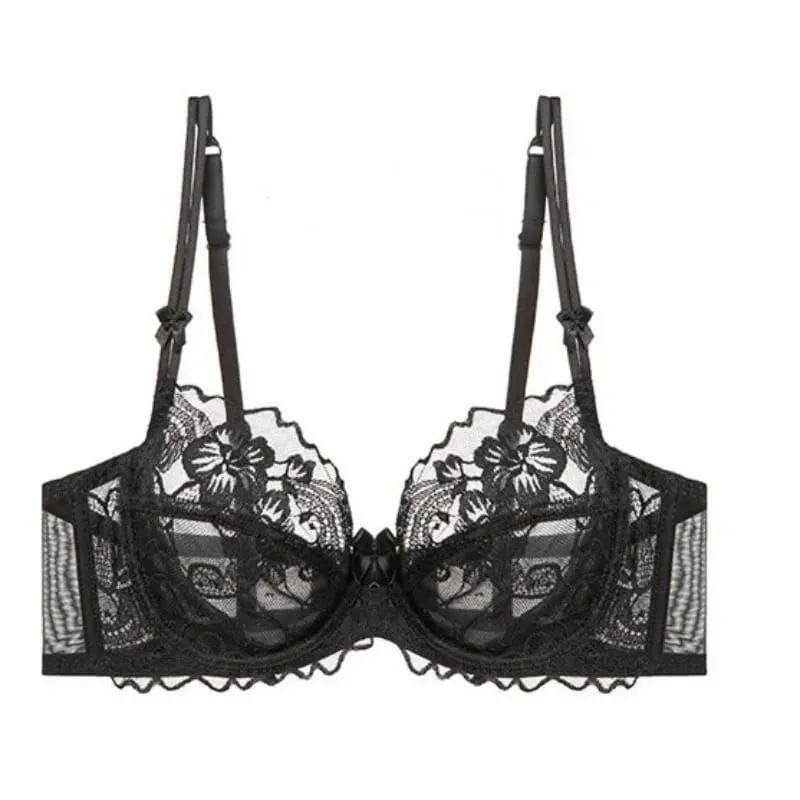 Chic French Ultra-thin Lace Lingerie Set Large Breasts See-through Underwire Bra small Bust Lift Elegant Soft Feminine Set S-xl — image 9
