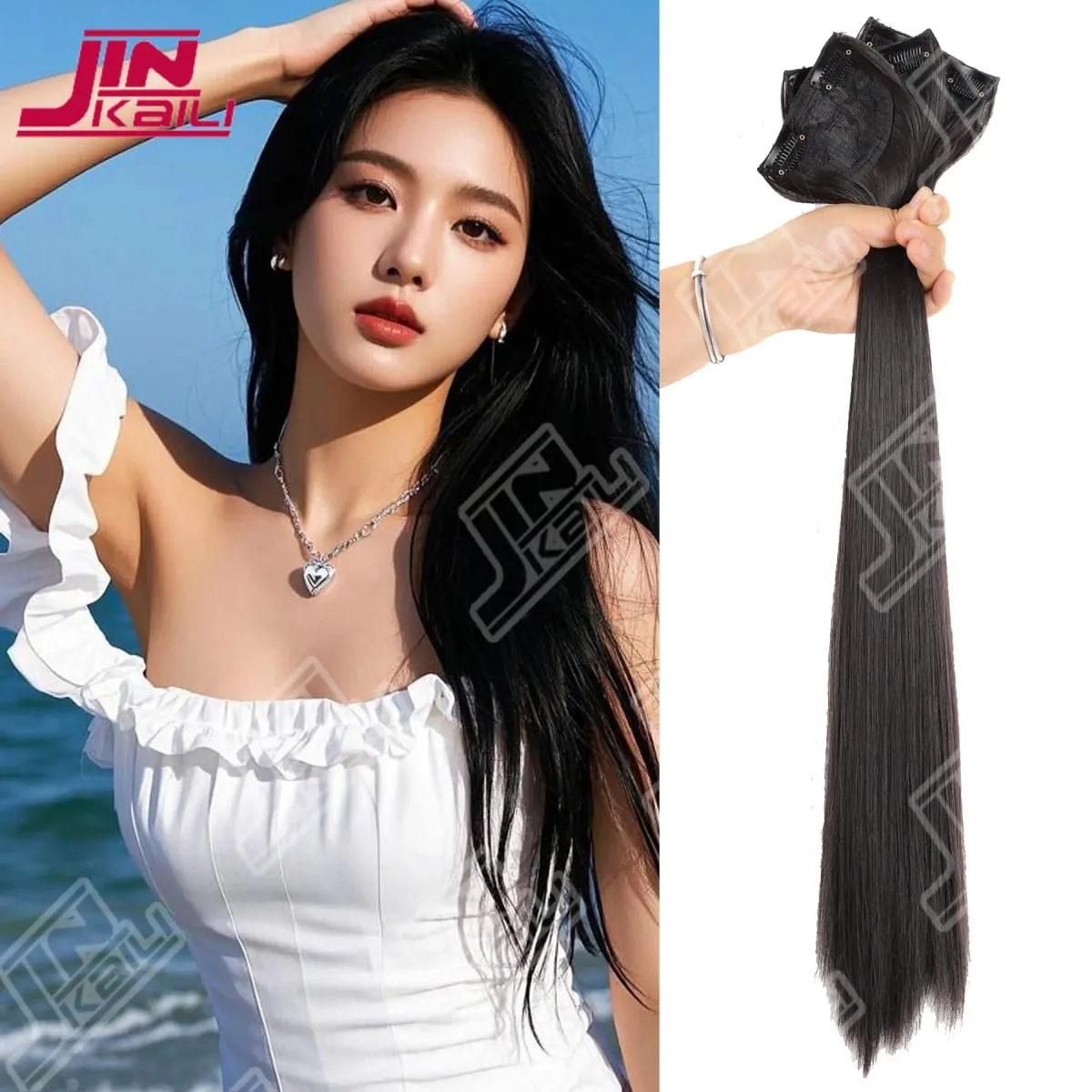 JKL Long Hair Extension Pieces Realistic Volume Boost Invisible Traceless Three Piece Set Asian Synthetic Hair Extensions — image 2