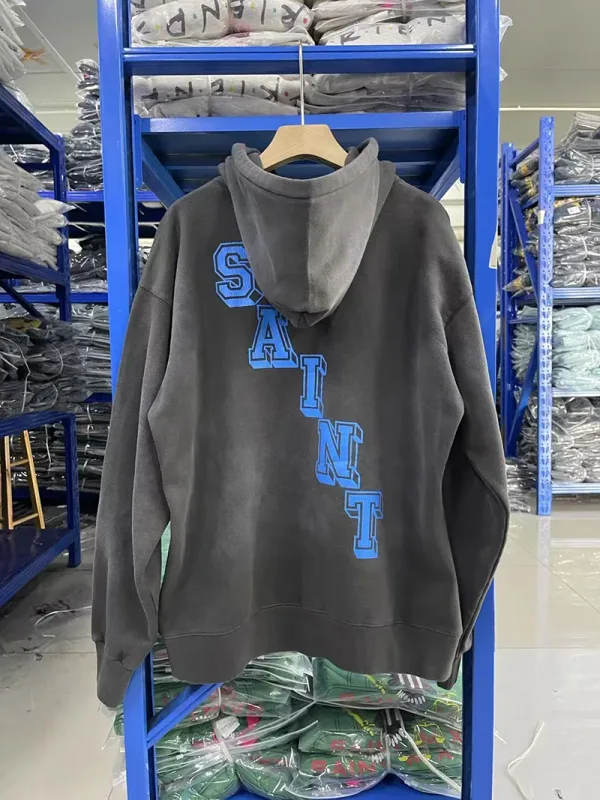 25FW Washed Grey SAINT Hoodies Men Woman Oversize Streetwear Damaged Hooded Pullovers Graphic Print Sweatshirts — image 20